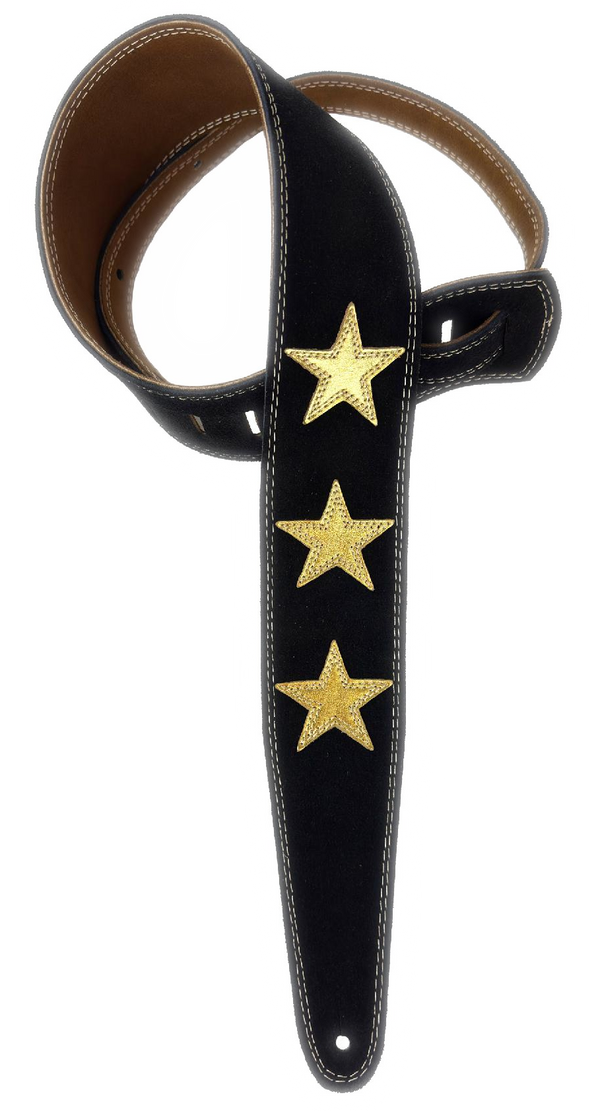 Henry Heller HP25STAR-BLKGLD 2.5" Wide Garment Leather Strap w/Double Stitched Stars