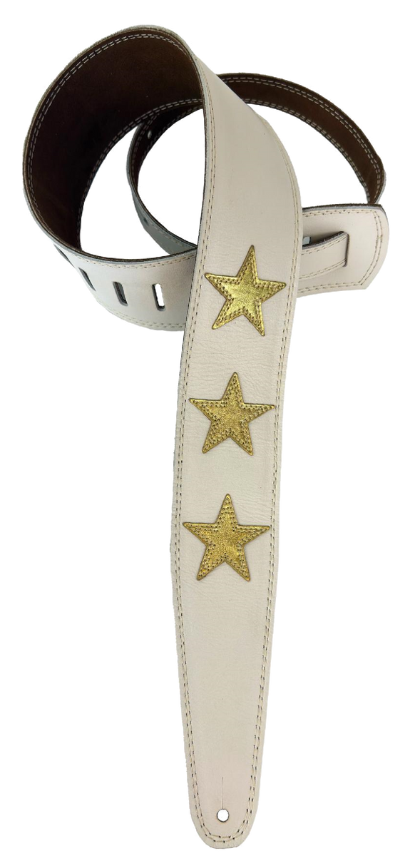 Henry Heller HP25STAR-BON 2.5" Wide Garment Leather Strap w/Double Stitched Stars, Bone