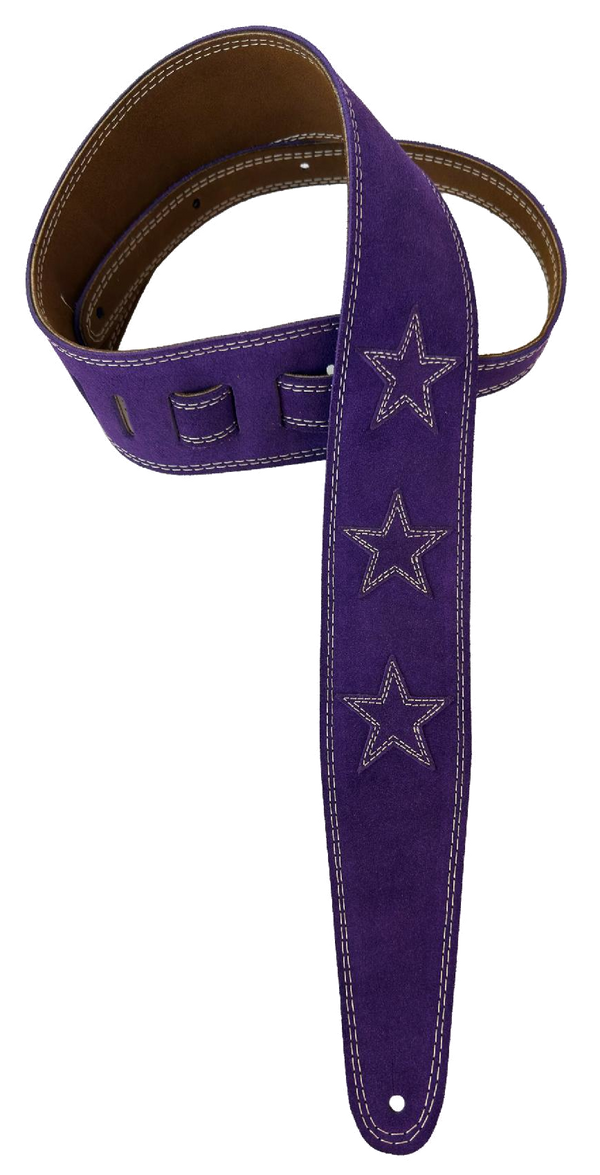 Henry Heller HP25STAR-PUR 2.5" Wide Garment Leather Strap w/Double Stitched Stars, Purple