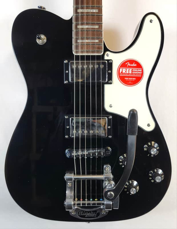 Squier Paranormal Troublemaker Telecaster Deluxe Bigsby Electric Guitar, Laurel Fingerboard, Parchment Pickguard,  Black