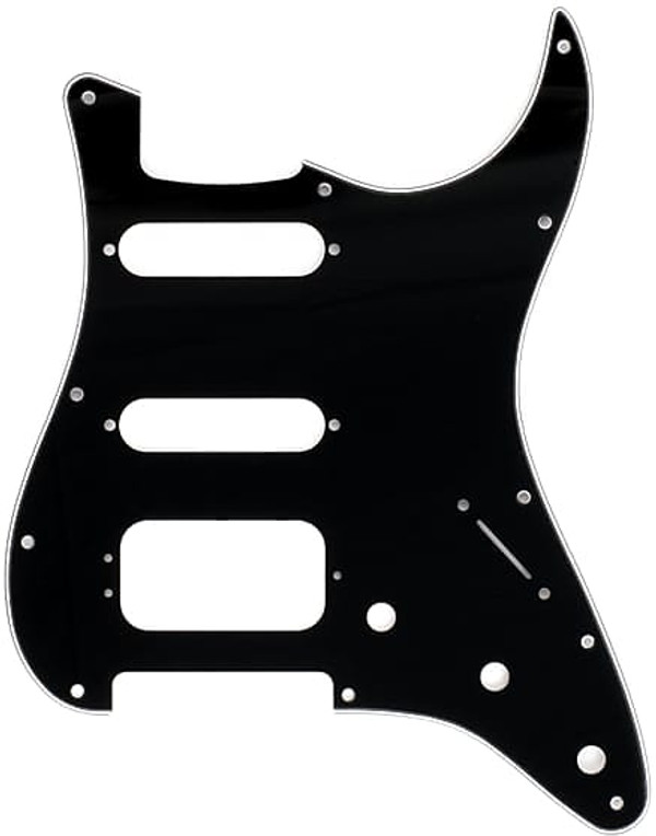 Fender 11-hole Stratocaster H/S/S Pickguards (3-Screw Humbucking Pickup Mount), 3-Ply, Black