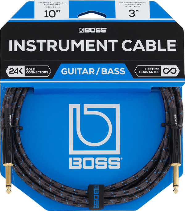 Boss 10ft / 3m Instrument Cable, Straight/Straight 1/4" jack