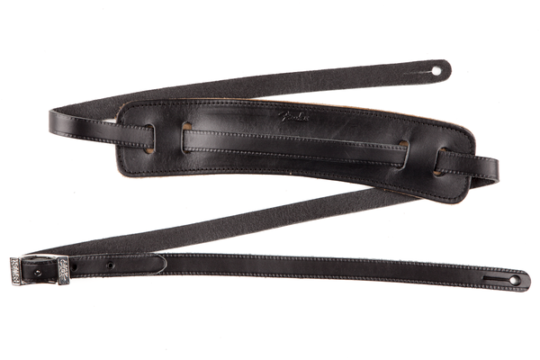 Deluxe Vintage Style Leather Guitar Strap, Black 099-0664-006