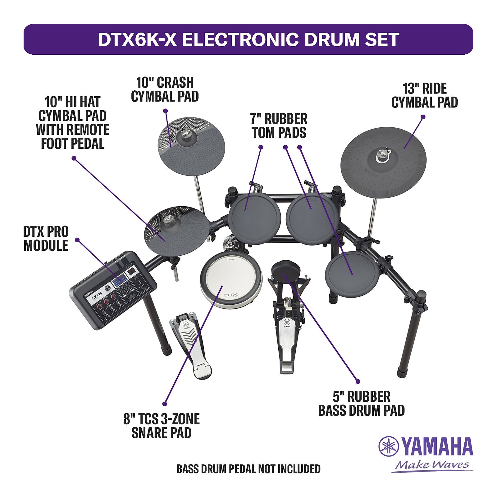 Yamaha DTX6K-X Electronic Drum Set, w/DTX-Pro Module, RS502 Rack