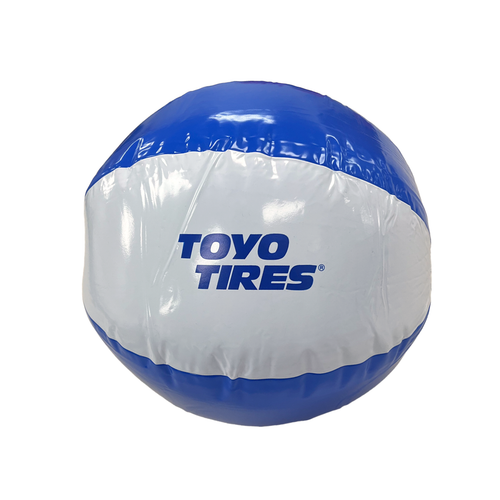 A blue and white beach ball