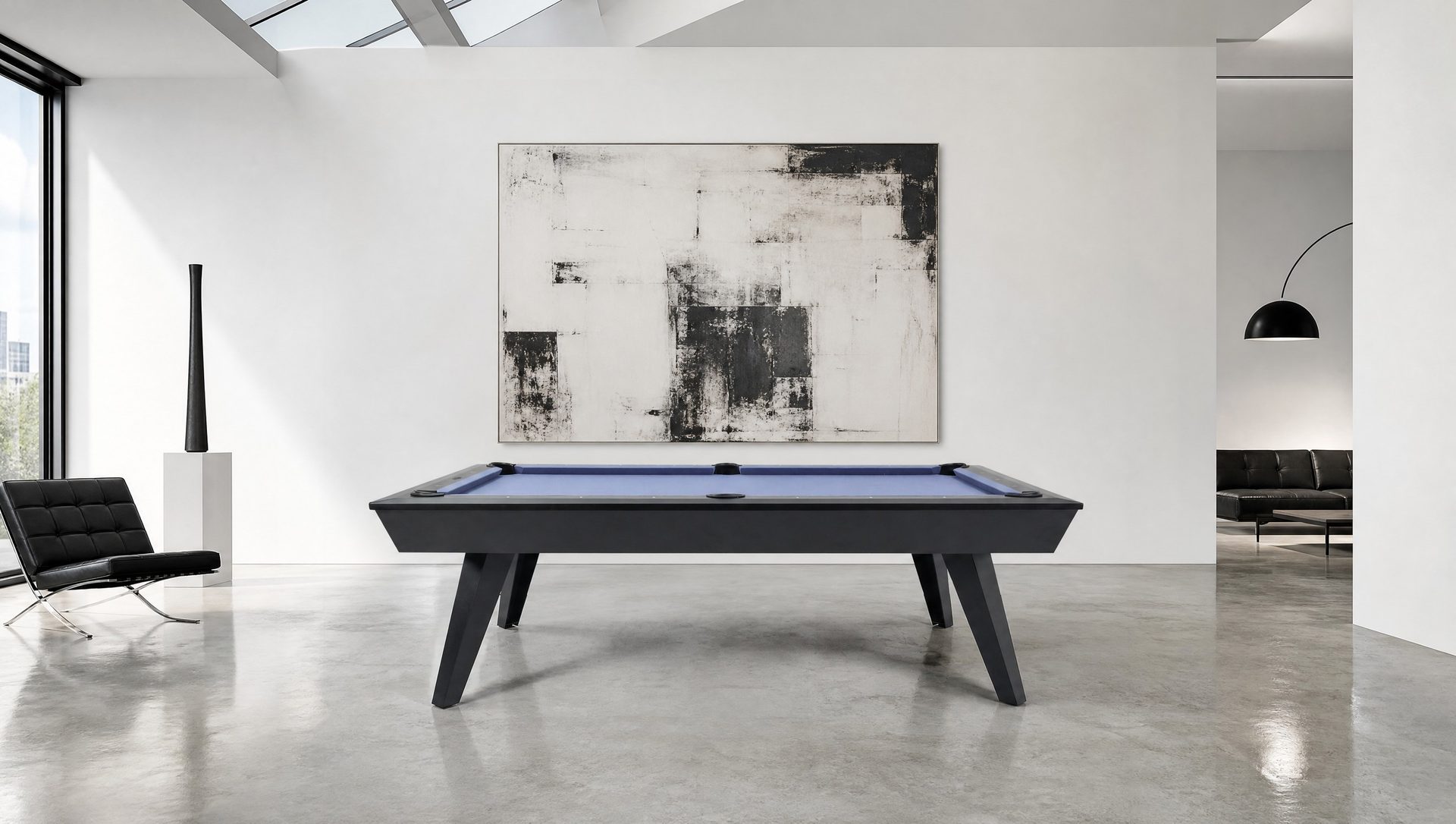 Doc & Holliday Bellano matte-black slate pool table in a gallery loft