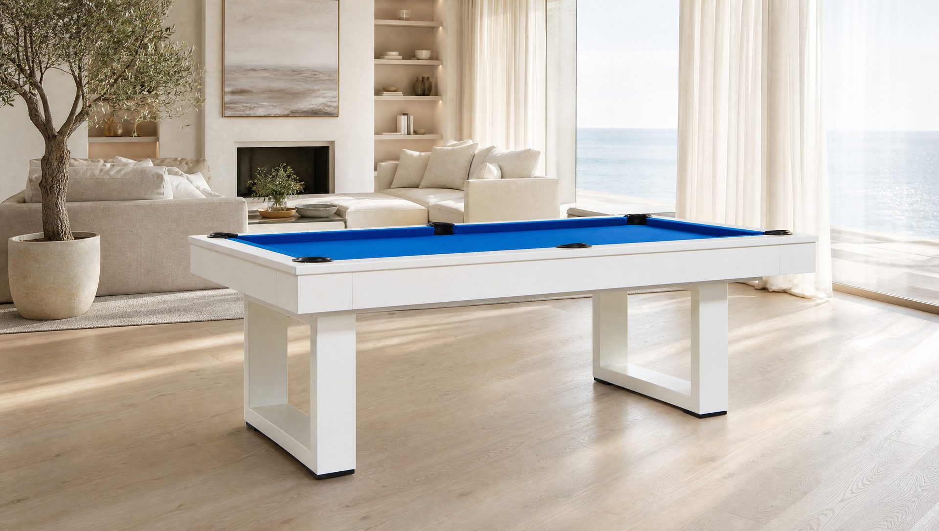 Doc & Holliday Santorini slate pool table in a coastal room