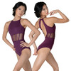 DanzNMotion 21105A High Neck Leotard with Sheer Waist - Merlot