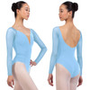 Nikolay DA1931MN Carlotta Long Mesh Sleeve Leotard with Tan V Inset - Light Blue Nikolay DA1931MN Carlotta Long Mesh Sleeve Leotard with Tan V Inset - Light Blue