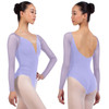 Nikolay DA1931MN Carlotta Long Mesh Sleeve Leotard with Tan V Inset - Lilac Nikolay DA1931MN Carlotta Long Mesh Sleeve Leotard with Tan V Inset - Lilac