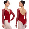 Nikolay DA1931MN Carlotta Long Mesh Sleeve Leotard with Tan V Inset - Red Nikolay DA1931MN Carlotta Long Mesh Sleeve Leotard with Tan V Inset - Red