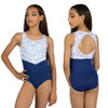 DanzNMotion 25109C Children's Tank Leotard with Print Floral Bodice
