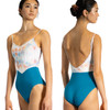 Danse De Paris L0112L Demi Jardin Lumi Teal Camisole Leotard with Floral Watercolor Bodice