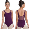 So Danca SL21 Children's Marley Wide Mesh Strap Leotard with Mesh Inserts - Dark Purple