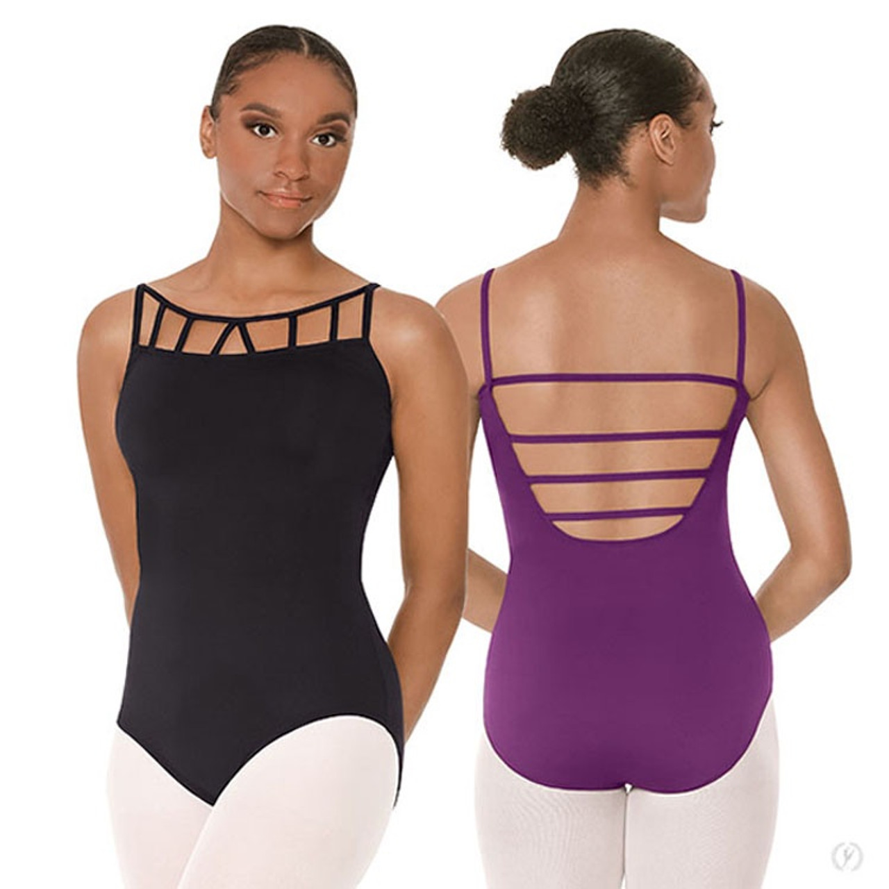 44485 Lattice Front Strappy Back Leotard with Shelf Bra