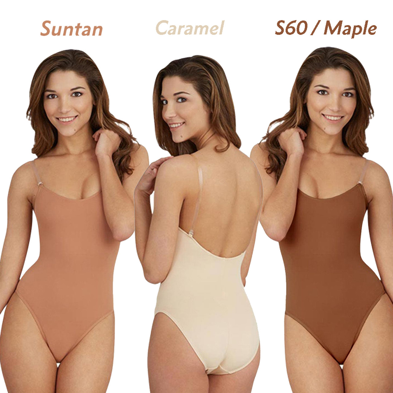 3532 Skin Tone Camisole Leotard with Adjustable Clear Straps