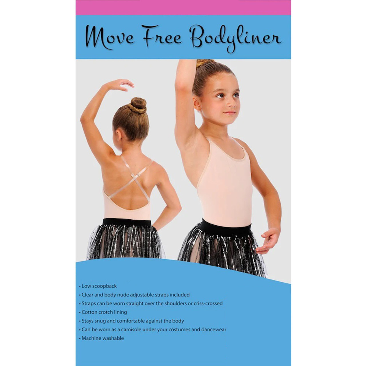 356 Move Free Skin Tone Leotard with Clear Straps and Shelf Bra