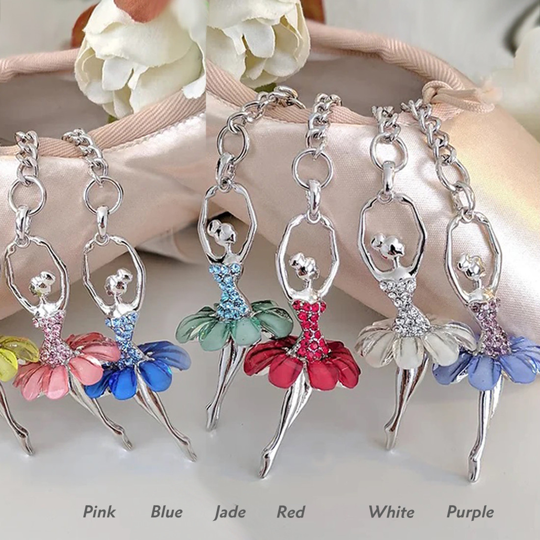 ADS101S Silver Ballerina Keychain with Enamel Petal Tutu - Lindens