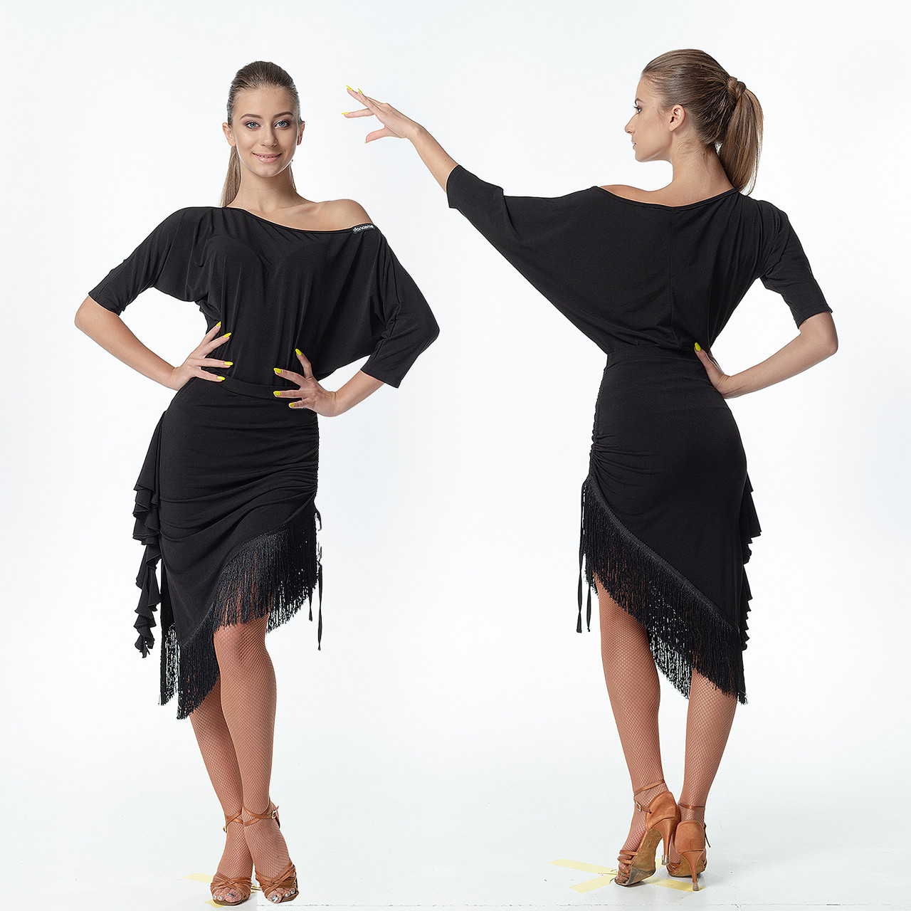UL357-14 Asymmetrical Latin and Rhythm Ballroom Practice Skirt with Fringe