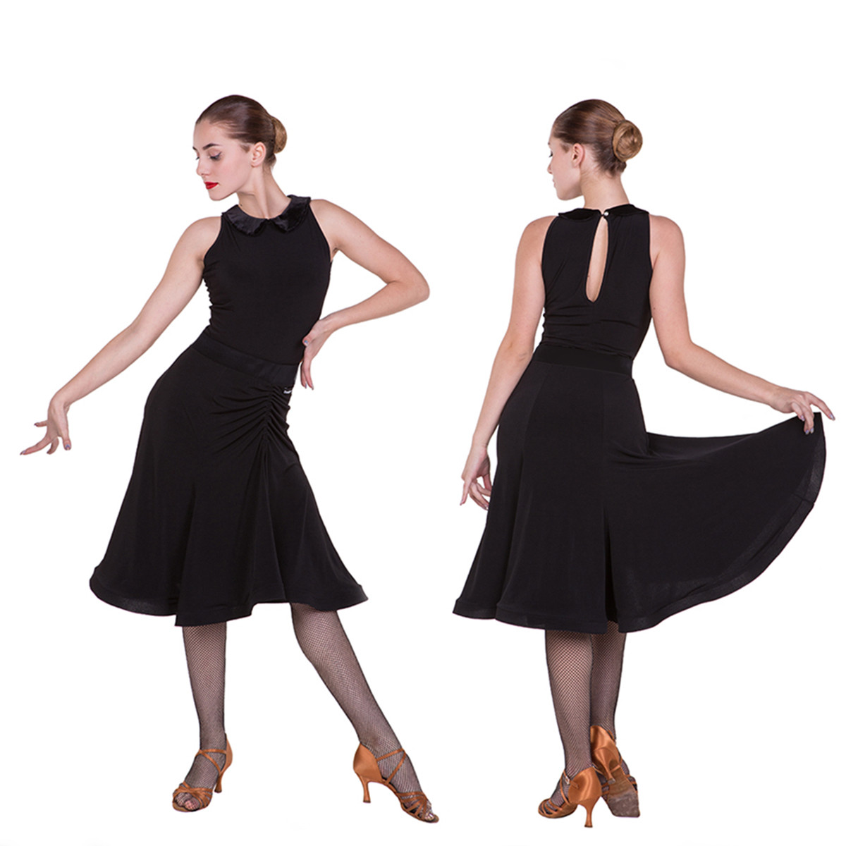 UL185-14# Knee-Length Latin and Rhythm Ballroom Practice Skirt