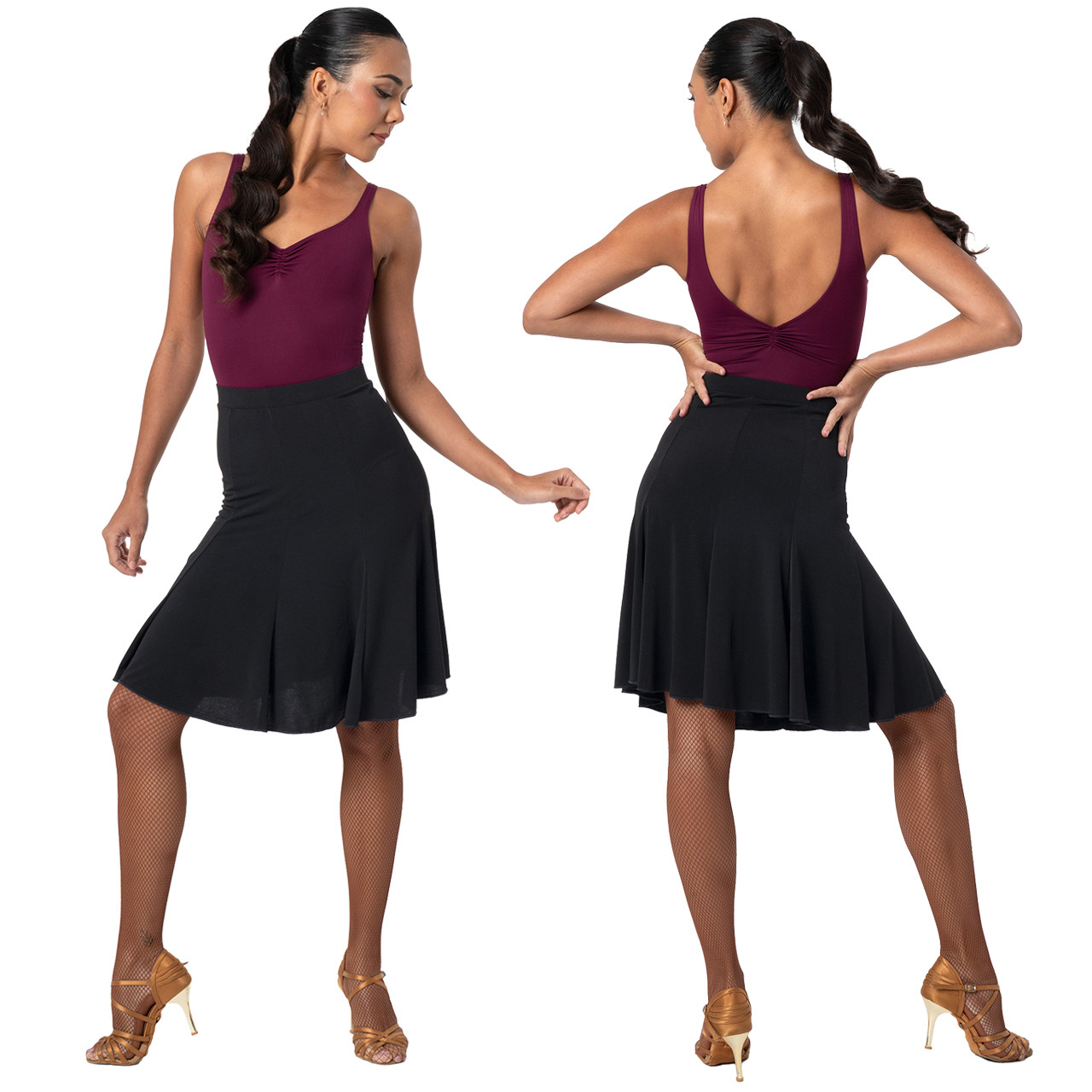 Skirt Stretch エクササイズ器具 7722 Harriet 8-Panel Knee Length Latin Ballroom Practice Skirt