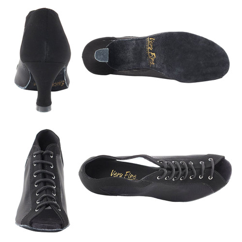 Very Fine Shoes 1643 Black Nubuck & Mesh Ballroom Practice Shoe with 2.5" Heel