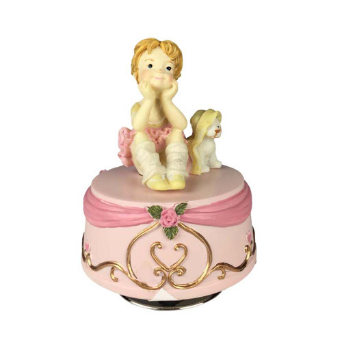 Musicbox Kingdom 15009 Resin Ballerina with Dog Music Box "Swan Lake"