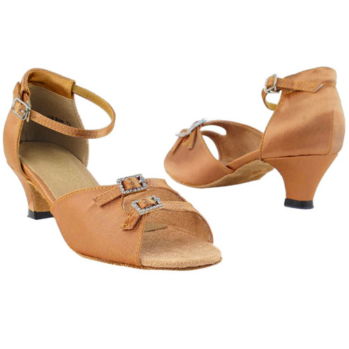 Very Fine Shoes 1620 Brown Satin Ballroom Shoe with 1.3" Heel