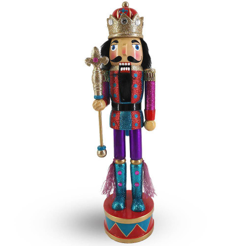 Nutcracker Ballet Gifts N1530 15" Funky King Nutcracker in Red and Purple Glitter on Drum Base