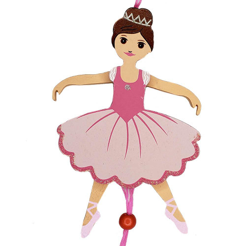 Nutcracker Ballet Gifts NPP2-BAL-BR Brunette Ballerina in Pink Tutu 6" Pull Puppet Ornament