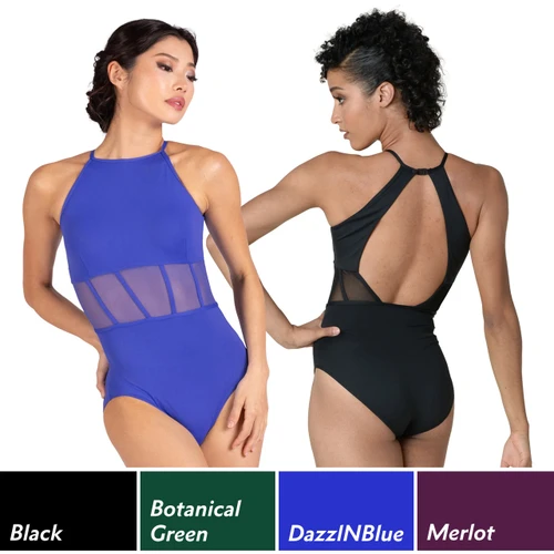 DanzNMotion 21105A High Neck Leotard with Sheer Waist