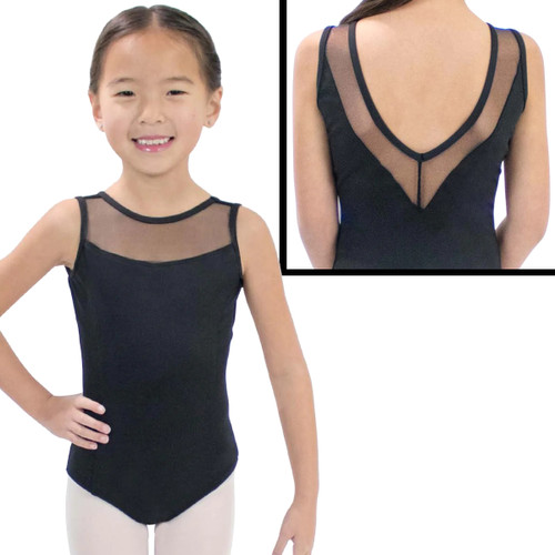 Basic Moves BM5887GN Children's Boat Neck Tank Leotard with Mesh Detail