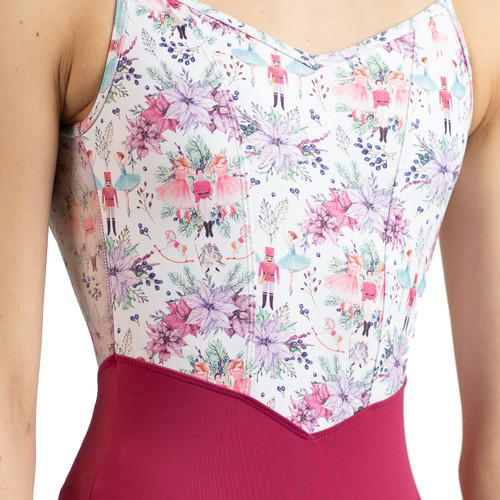 Danse De Paris L0028L Chanelle Nutcracker Grape Camisole Leotard with Festive Bodice