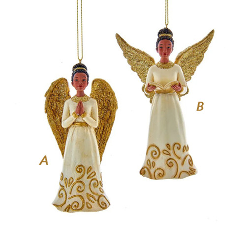 Kurt S. Adler E0738 5.25" Ivory and Gold African American Angel Resin Ornament