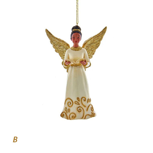 Kurt S. Adler E0738 5.25" Ivory and Gold African American Angel Resin Ornament Kurt S. Adler E0738 5.25" Ivory and Gold African American Angel Resin Ornament