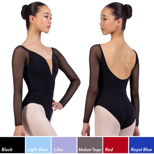 Nikolay DA1931MN Carlotta Long Mesh Sleeve Leotard with Tan V Inset