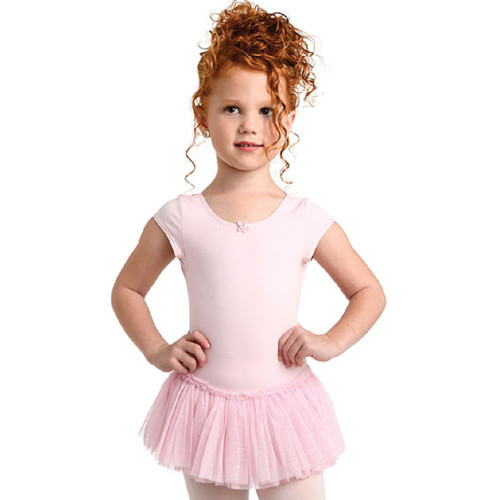 DanzNMotion 2463C Children's Cap Sleeve Dress with Glitter Skirt and Bow Back