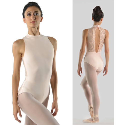 Adult Large Ballet Rosa 1044 Amelie High Neck Leotard with Lace Back - Poudre