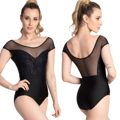 Adult X-Small So Danca SDE1840 Leona Cap Sleeve Leotard with Embossed Shimmer Bodice