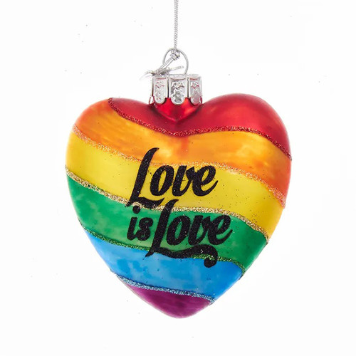 Kurt S. Adler NB1158 4" Noble Gems Pride "Love is Love" Rainbow Glass Ornament