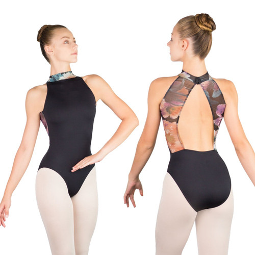 Adult Medium Ballet Rosa 1139 Riley High Neck Open Back Leotard - Black