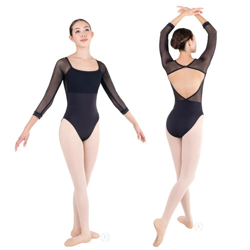 Eurotard 41489 Silhouette 3/4 Mesh Sleeve Leotard - Black Eurotard 41489 Silhouette 3/4 Mesh Sleeve Leotard - Black