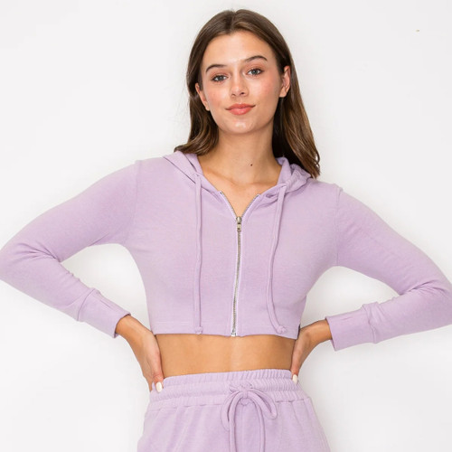 Aluvie AT010 Anna Crop Zippered Hoodie Warm-Up Sweater