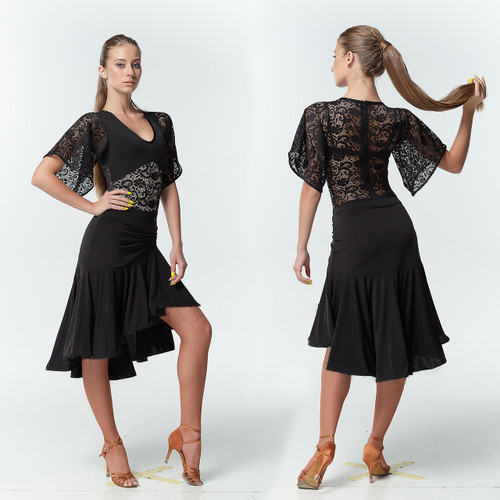 Dance Me UL213-8-14# High-Low Latin and Rhythm Ballroom Practice Skirt with Adjustable Cinch