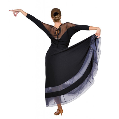 Dance Me BL153 3/4 Sleeve Ballroom Practice Dance Top with Mesh Neckline