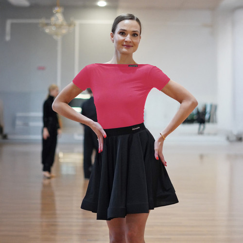 Dance Me BL396KR Short Sleeve Boat Neck Ballroom Practice Dance Top with V-Back