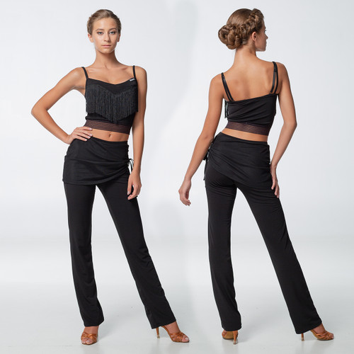 Dance Me BRL399 Ballroom Dance Practice Pants with Adjustable Skirt Overlay