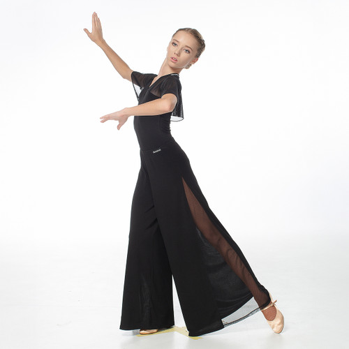 Dance Me BRS211 Wide Leg Smooth and Standard Ballroom Dance Practice Pants with Mesh Inset