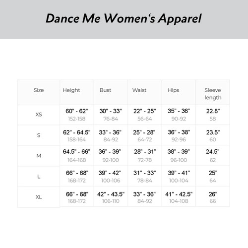 Dance Me BRS232 Wide Leg Ballroom Dance Practice Pants - Size Chart
