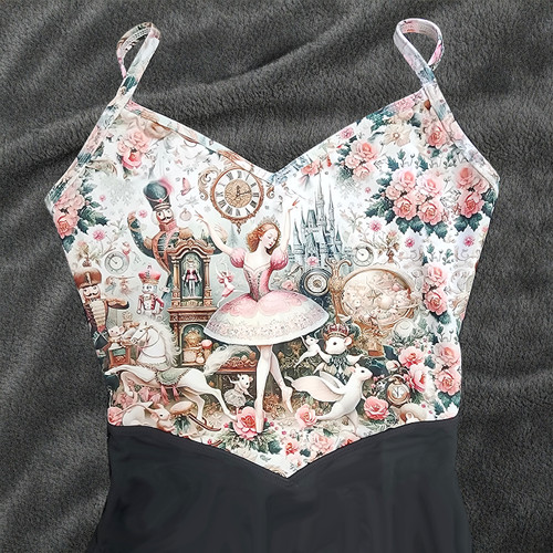 Danse De Paris L0122L Demi Jardin Nutcracker 25 Ebony Camisole Leotard with Festive Bodice
